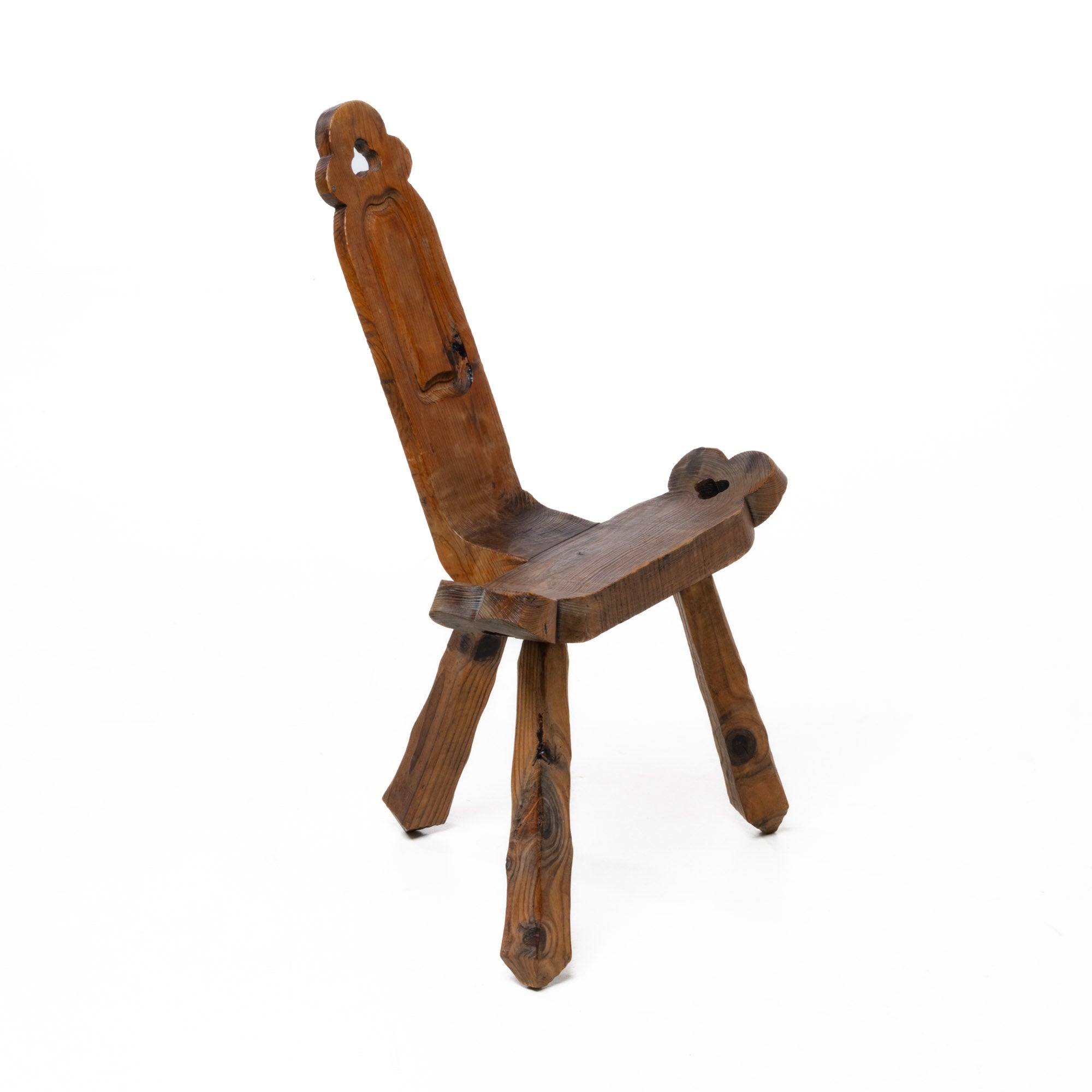 BRUTALIST TRIPOD CHAIR, HANDCARVED, SPAIN, 1960S