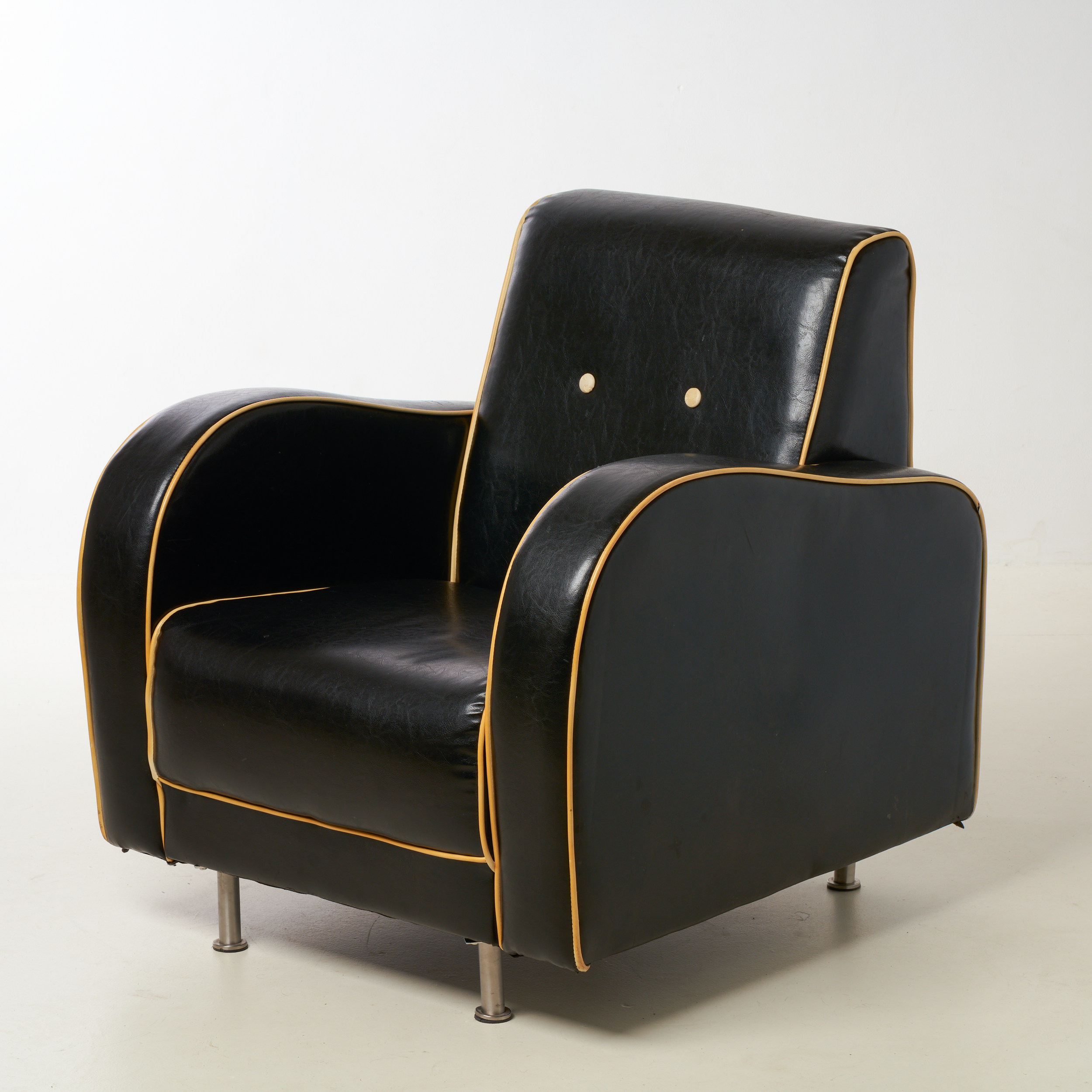 VINTAGE AND VERY DECORATIVE ARMCHAIR IN BLACK LEATHER, 1950 - 1960s