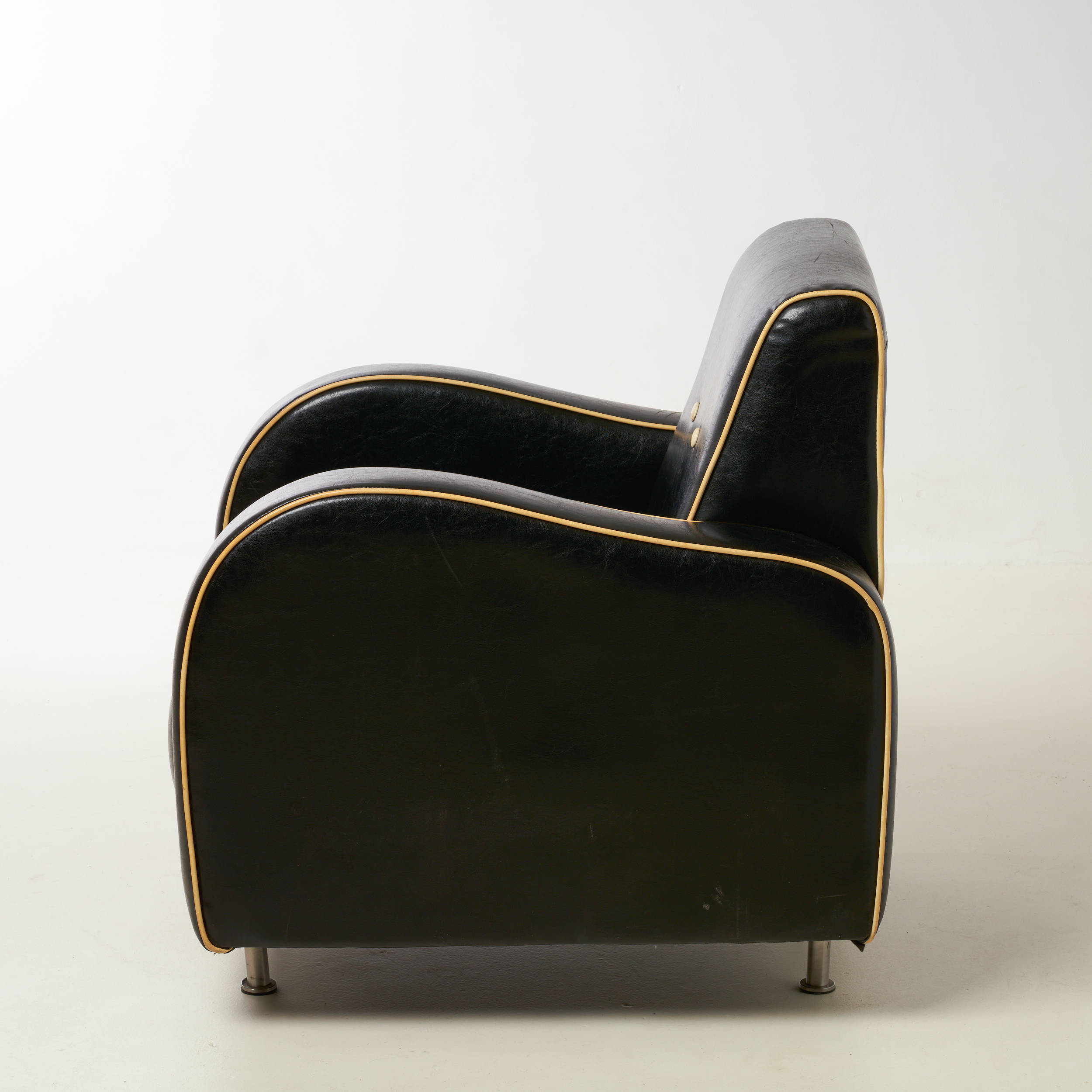 VINTAGE AND VERY DECORATIVE ARMCHAIR IN BLACK LEATHER, 1950 - 1960s