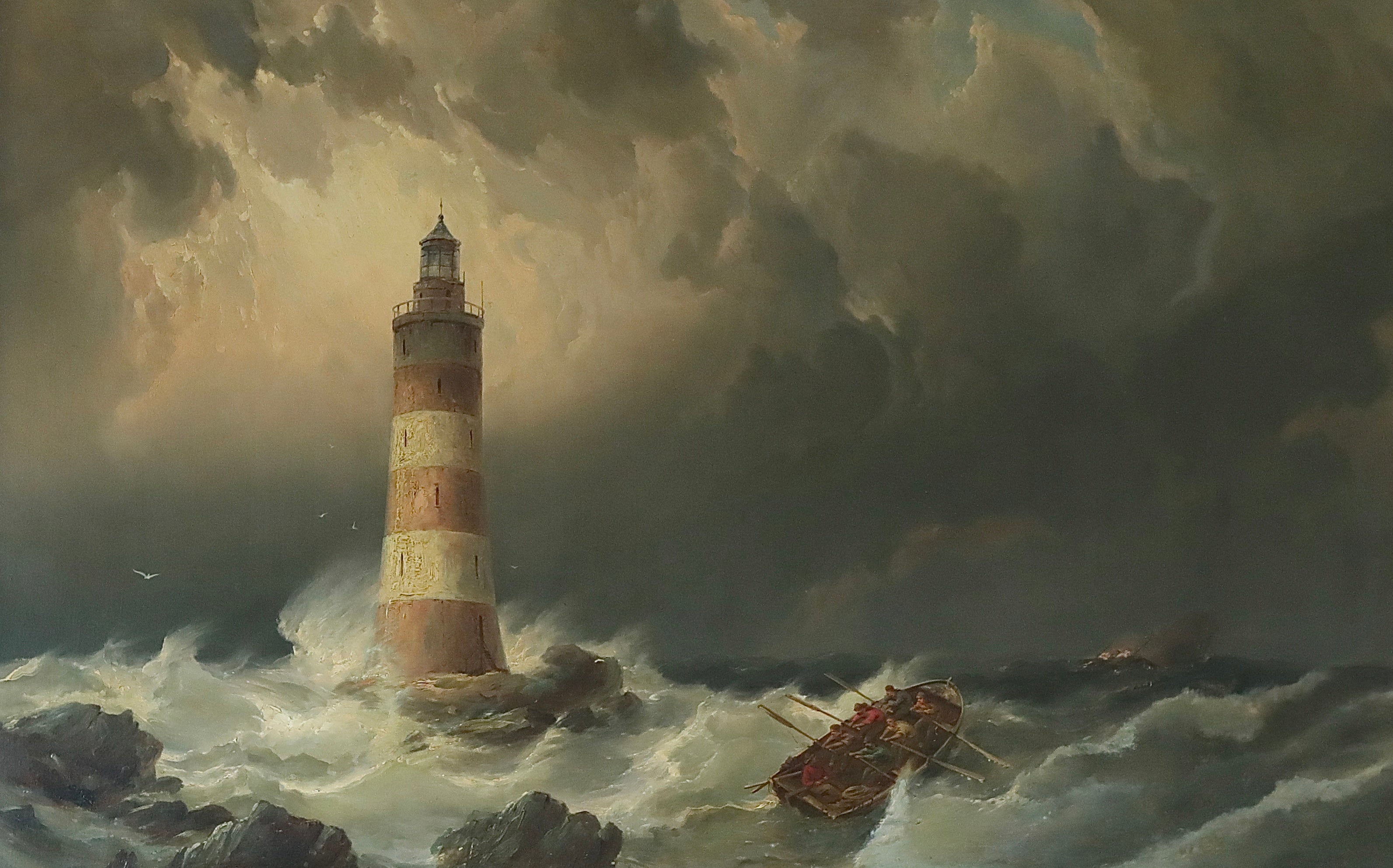 EYE CATCHING PAINTING OF LIGHTHOUSE IN A STORM