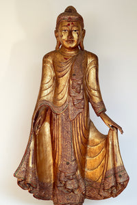 GILDED WOODEN MANDALAY BUDDHA STATUE